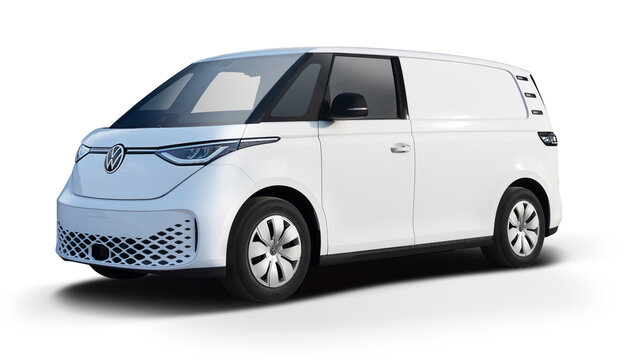 VW ID Buzz Cargo van isolated on transparent background. PNG	