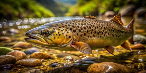 Vintage Photo of Brown Trout in Natural Stream Habitat