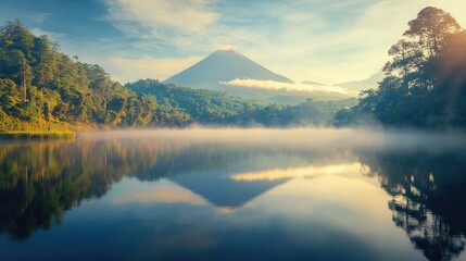 Fototapeta premium Serene Sunrise at Volcanic Lake