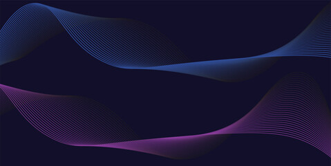 Dark abstract background with glowing wave. Shiny moving lines design element. Modern purple blue gradient flowing wave lines. modern