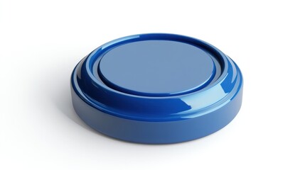 Blue round button, blank, studio, white