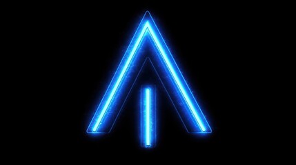 Blue neon arrow, dark background, upward