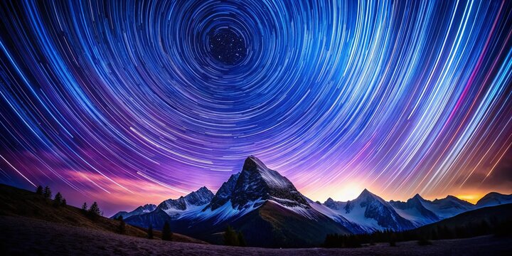 Vintage Star Trails Photography: Majestic Mountains Under a Circumpolar Sky