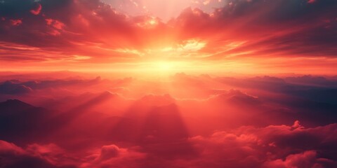 Fototapeta premium Stunning red and orange sunset sky with soft cloud texture