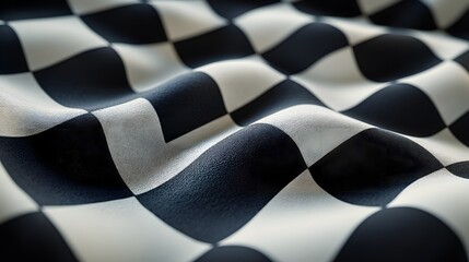 grand prix racing moment as the checkered flag cloth fabric waves symbolizing the final lap and the champion’s triumph