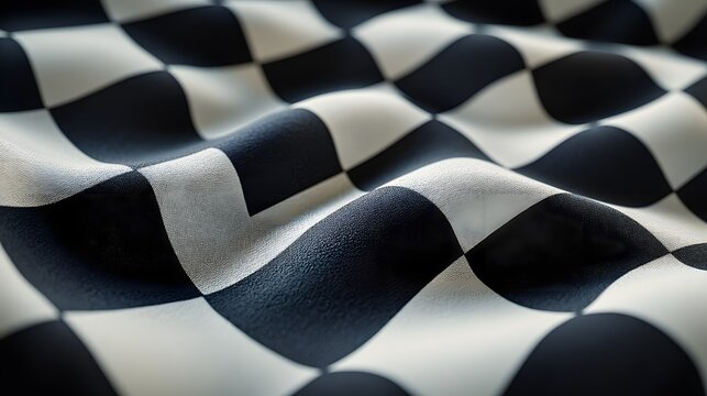 grand prix racing moment as the checkered flag cloth fabric waves symbolizing the final lap and the champion&rsquo;s triumph