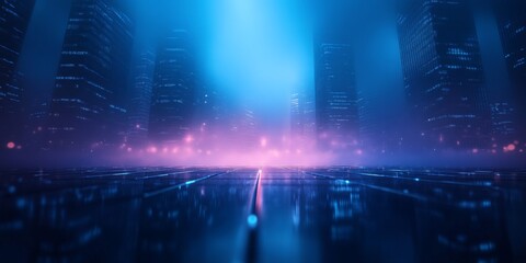 Naklejka premium Abstract futuristic blue and purple digital lights in a dark environment