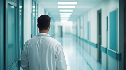 Fototapeta premium Medical journey in a bright hospital corridor a healthcare professional's view
