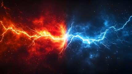 Fototapeta premium epic battle screen with red and blue lightning colliding in a powerful explosion of energy perfect for competitive esports and versus game design