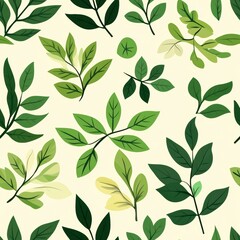Seamless Leafy Green Pattern Featuring Various Leaf Shapes on a Light Background for Nature Inspired Designs