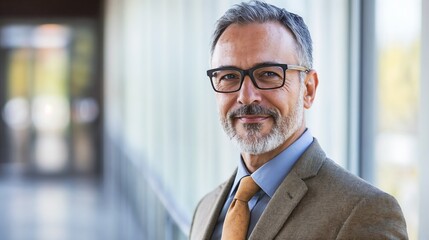 Seasoned business consultant with glasses in professional attire. Ideal for corporate expertise, professional leadership, and executive presence