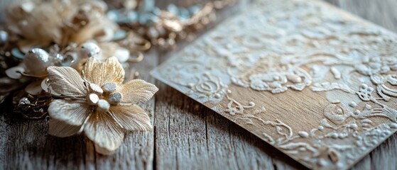 Personalized Gift Card with Handmade Floral Embellishments on Wooden Surface
