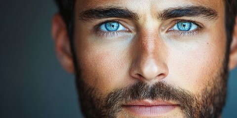 Obraz premium Closeup of a man with piercing blue eyes and a confident expression