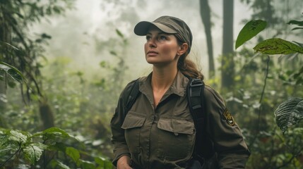 Woman explores misty rainforest (1)