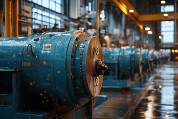 Obraz premium Industrial machinery with large rotating components in a factory setting