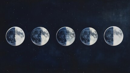 Moon phases, night sky, celestial cycle, graphic design