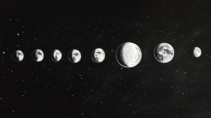 Moon phases, celestial, night sky, artwork, education
