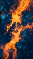 Fototapeta premium Aerial view of the erupting volcano 