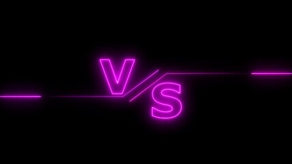 VS versus bars neon animated versus vs bars neon green and multiplayer co op team with smoky black background ,Animation of glowing neon versus text .neon lines and black background