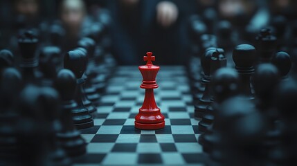 business leader placing red chess king on board making strategic decision for innovation and customer centric approach in corporate competition