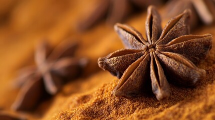 Obraz premium A Captivating Close-Up of Star Anise Showcasing Rich Texture and Warm Hues