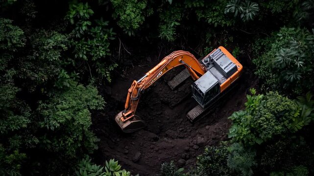 Pelleteuse au milieu d'une for&ecirc;t dense.