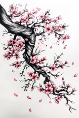 Beautiful cherry blossom tree branch with blooming flower.