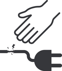 Isolated triangle safety sign : do not touch peeled wire or damaged cable, high voltage, shock hazard