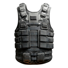 Modern bulletproof vest with ammunition isolated on transparent background