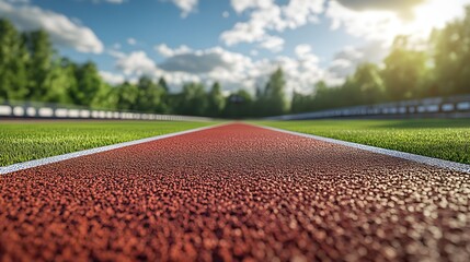 track and field athlete ready to race at start line under bright daylight during sports event sprint preparation competition