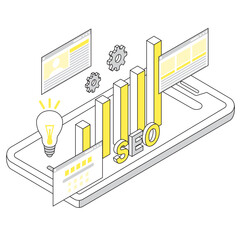 スマホサイトのSEO対策のアイソメトリックイラスト