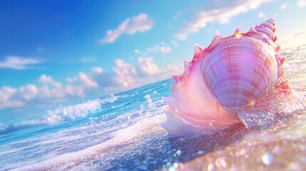 Seashell beach sunrise ocean waves summer