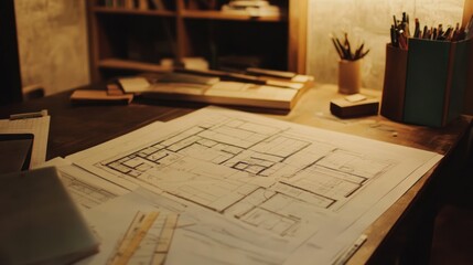 Fototapeta premium Architect's Night Plans, Home Office, Design