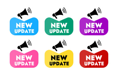 set of color vector stickers with text new update with megaphone and frame