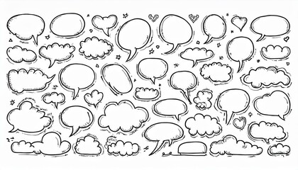 Balloon text frame decoration set. Simple hand drawn pen line speech bubble, cloud, balloon frame for text border. Doodle elegant dialog bubble, title headline. perfect any project Generative AI