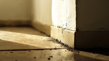 Dirty corner, sunlit room, mold, floor, repair