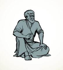 Vector drawing. Man sitting on the ground