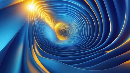 Naklejka premium Abstract 3d blue and gold swirling tunnel with smooth flowing waves wallpaper