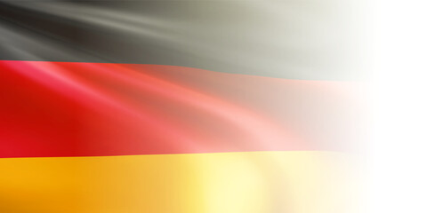 Realistic wavy national flag of the Federal Republic of Germany with blurred edge isolated on white background. German state symbol for celebrating patriotic holidays. 3d vector illustration