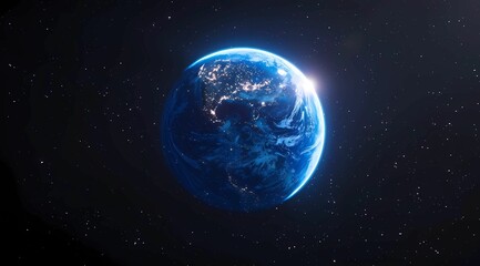 Obraz premium blue glowing earth in space with the sun