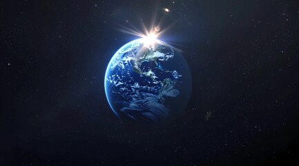 Fototapeta premium blue glowing earth in space with the sun