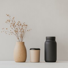 Reusable Coffee Cups and Vase Still Life