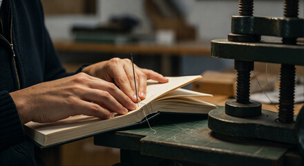Hands Binding a Book, Bookbinding Process