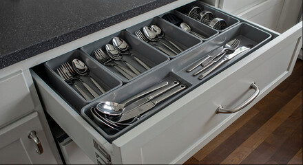 Organized Kitchen Drawer with Utensils
