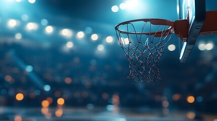 high-energy basketball shot as ball goes through net in brightly illuminated indoor court
