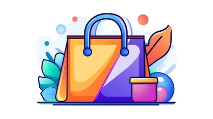 Vibrant Hand-Drawn Illustration of Shopping Bag and Cosmetic Jar AI Generated