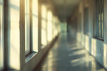 a blurred hallway filled with windows