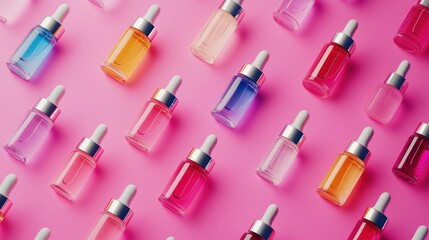 Obraz premium Colorful serum bottles pink background (1)