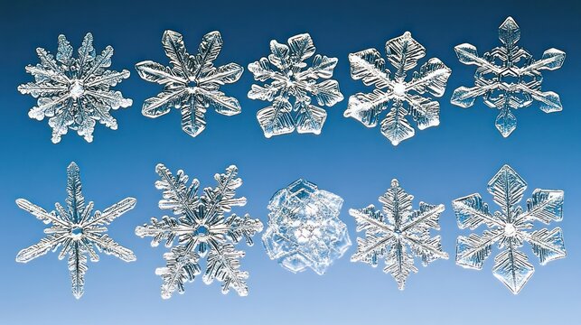 Unique snowflakes winter blue background