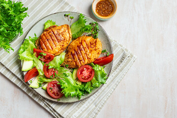 Healthy lunch with grilled chicken and vegetable
